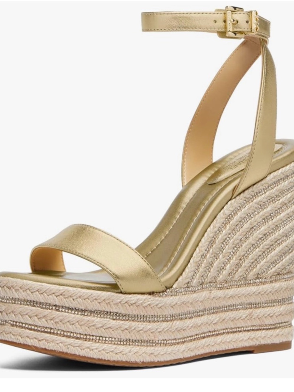 NEW Michael Kors Metallic Gold Espadrille Wedge Sandals with Ankle Strap 9.5